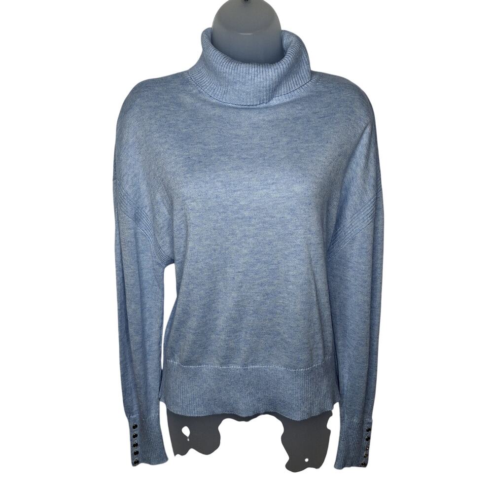 WHBM Relaxed Fit Turtleneck Sweater Heather Glass Light Blue Large Soft Cozy
